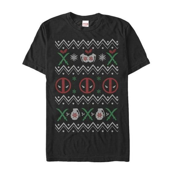 Men's Marvel Ugly Christmas Deadpool Graphic Tee Black 3X Large