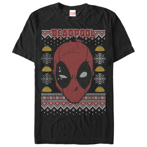Men's Marvel Ugly Christmas Deadpool Mask Graphic Tee Black 5X Large