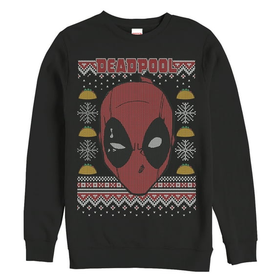Men's Marvel Ugly Christmas Deadpool Mask Sweatshirt Black X Large