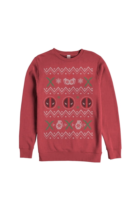 Men's Marvel Ugly Christmas Deadpool Sweatshirt Red 2X Large
