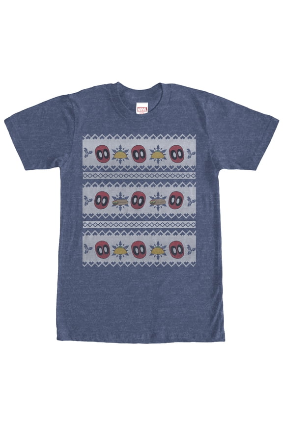 Men's Marvel Ugly Christmas Deadpool Taco Graphic Tee Navy Blue Heather Large