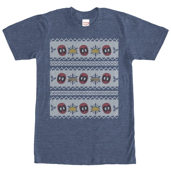 Men's Marvel Ugly Christmas Deadpool Taco Graphic Tee Navy Blue Heather X Large
