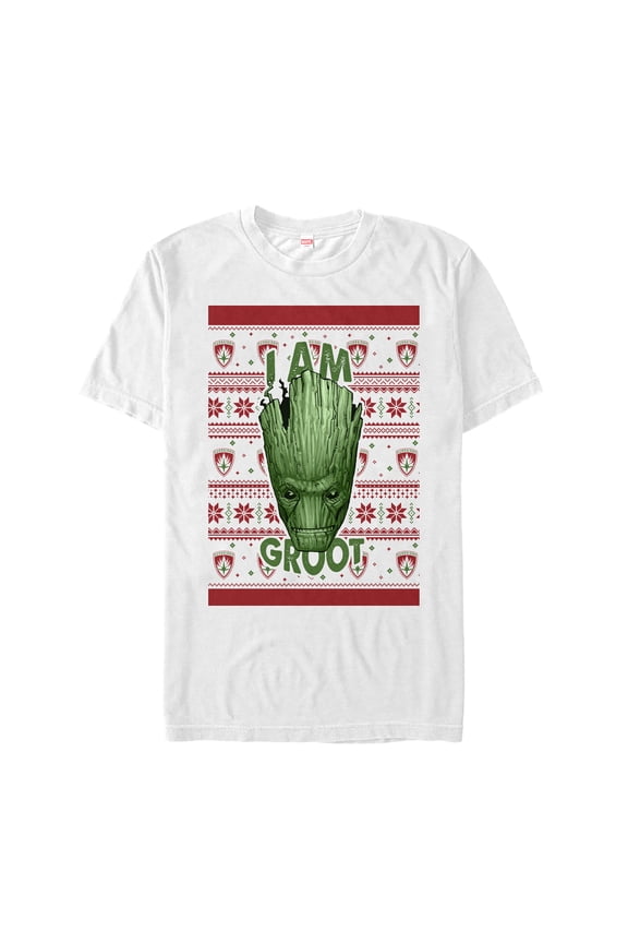 Men's Marvel Ugly Christmas Guardians of the Galaxy Groot Portrait Graphic Tee White Medium