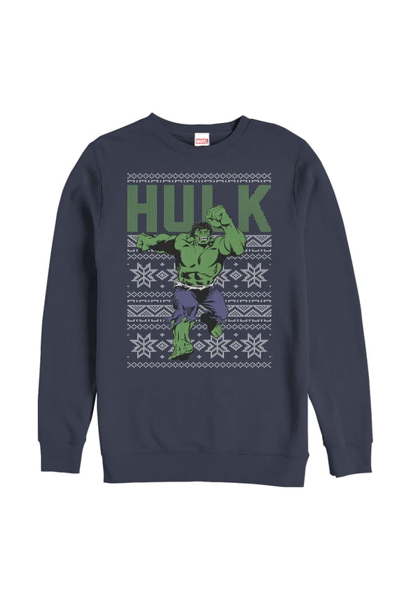 Men's Marvel Ugly Christmas Hulk Sweatshirt Navy Blue Large