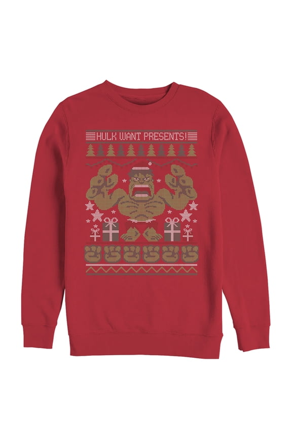 Men's Marvel Ugly Christmas Hulk Want Presents  Sweatshirt Red X Large