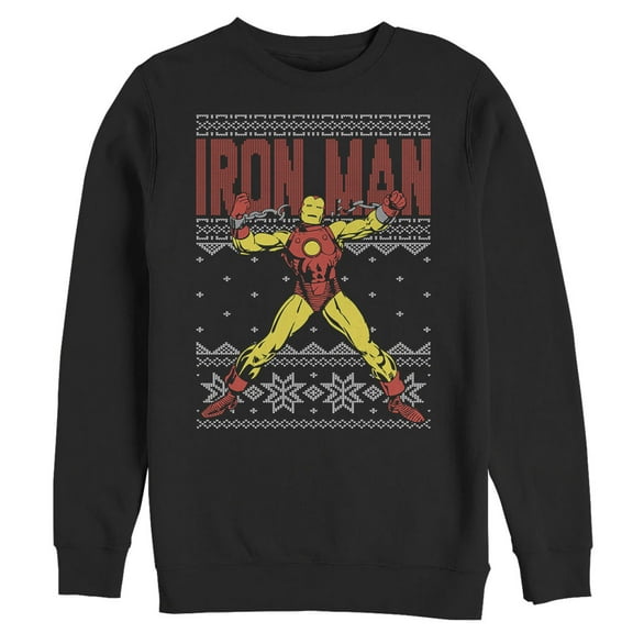 Men's Marvel Ugly Christmas Iron Man  Sweatshirt Black Medium