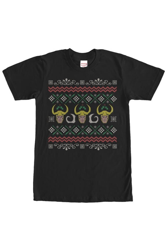 Men's Marvel Ugly Christmas Loki  Graphic Tee Black Large