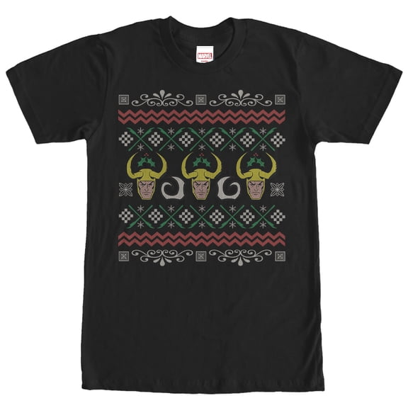 Men's Marvel Ugly Christmas Loki Graphic Tee Black Large
