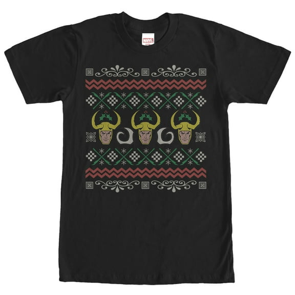 Men's Marvel Ugly Christmas Loki  Graphic Tee Black X Large