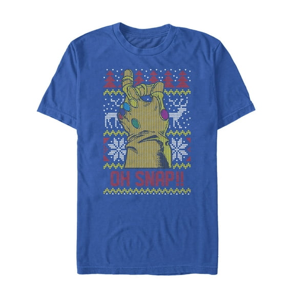 Men's Marvel Ugly Christmas Oh Snap Thanos  Graphic Tee Royal Blue Medium