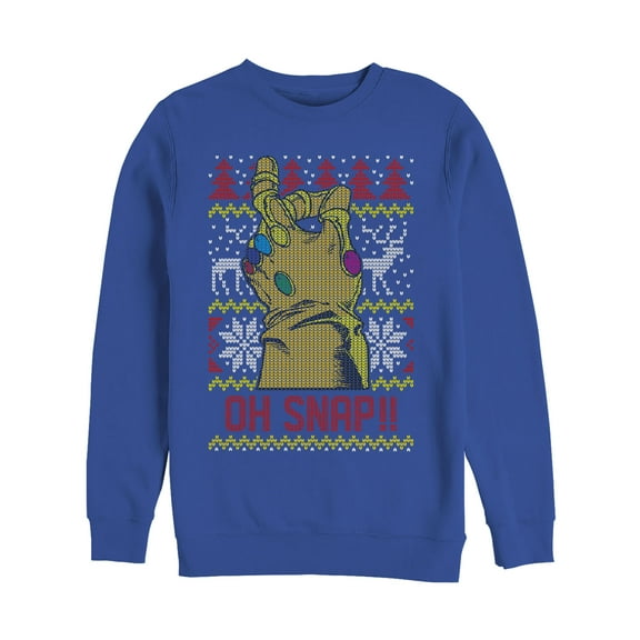Men's Marvel Ugly Christmas Oh Snap Thanos  Sweatshirt Royal Blue 3X Large