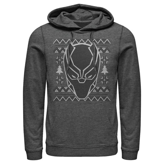 Men's Marvel Ugly Christmas Panther Mask Pull Over Hoodie Charcoal Heather 2X Large