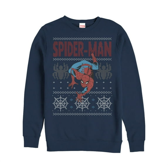 Men's Marvel Ugly Christmas Spider-Man Crawl Sweatshirt Navy Blue 2X Large