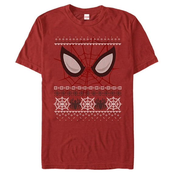 Men's Marvel Ugly Christmas Spider-Man Mask Graphic Tee Red Small