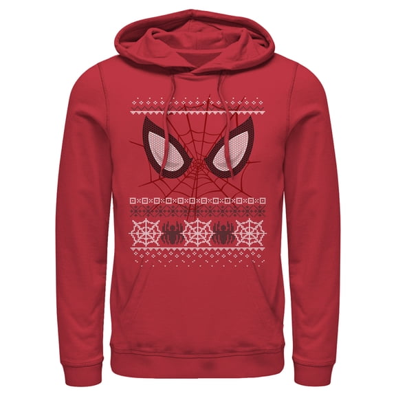 Men's Marvel Ugly Christmas Spider-Man Mask Pull Over Hoodie Red X Large