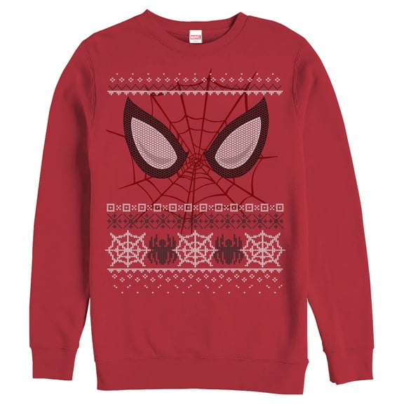 Men's Marvel Ugly Christmas Spider-Man Mask Sweatshirt Red Large