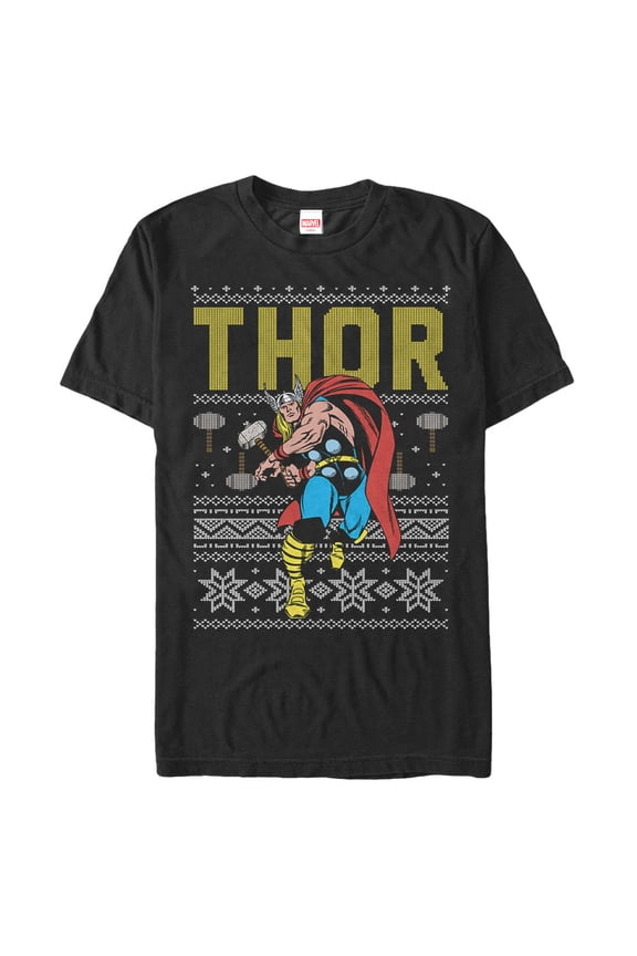 Men's Marvel Ugly Christmas Thor Graphic Tee Black 5X Large