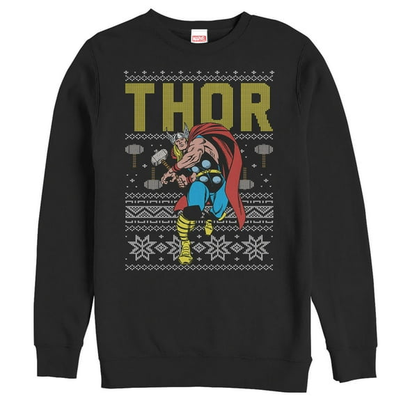 Men's Marvel Ugly Christmas Thor  Sweatshirt Black Small