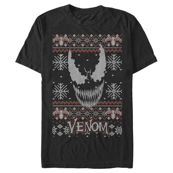 Men's Marvel Ugly Christmas Venom Face Graphic Tee Black 2X Large