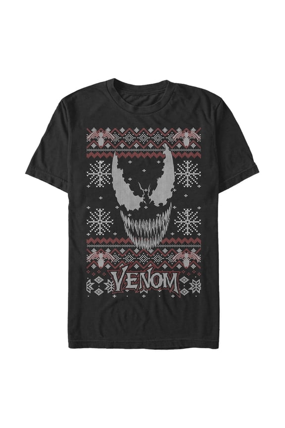 Men's Marvel Ugly Christmas Venom Face Graphic Tee Black 2X Large