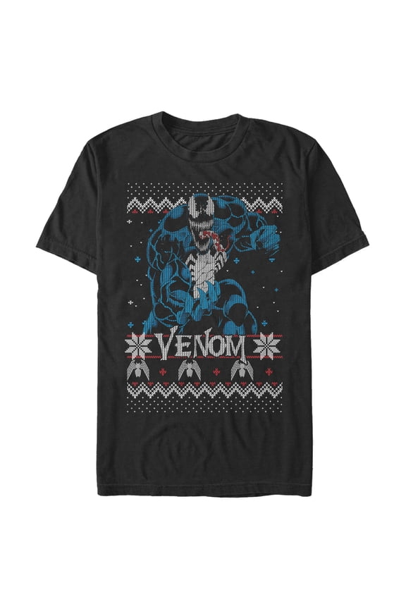 Men's Marvel Ugly Christmas Venom Pose Graphic Tee Black Large