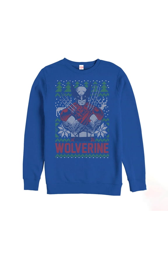 Men's Marvel Ugly Christmas X-Men Wolverine Sweatshirt Royal Blue 3X Large