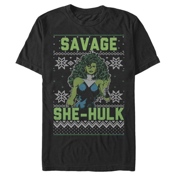 Men's Marvel Ugly Chrristmas She-Hulk Snow Graphic Tee Black 3X Large