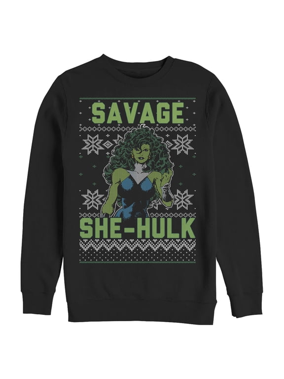 Men's Marvel Ugly Chrristmas She-Hulk Snow Sweatshirt Black Large