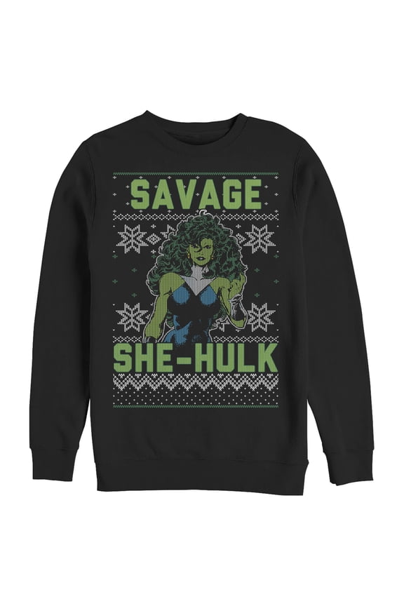 Men's Marvel Ugly Chrristmas She-Hulk Snow Sweatshirt Black Large