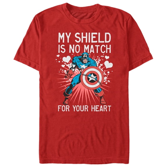 Men's Marvel Valentine Captain America No Shield For Heart Graphic Tee Red Large
