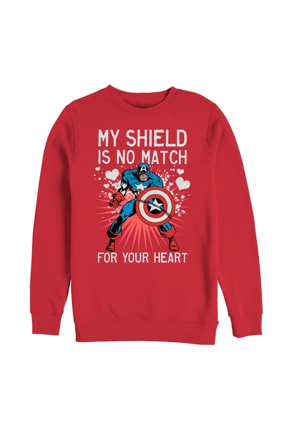 Men's Marvel Valentine Captain America No Shield For Heart Sweatshirt Red 2X Large