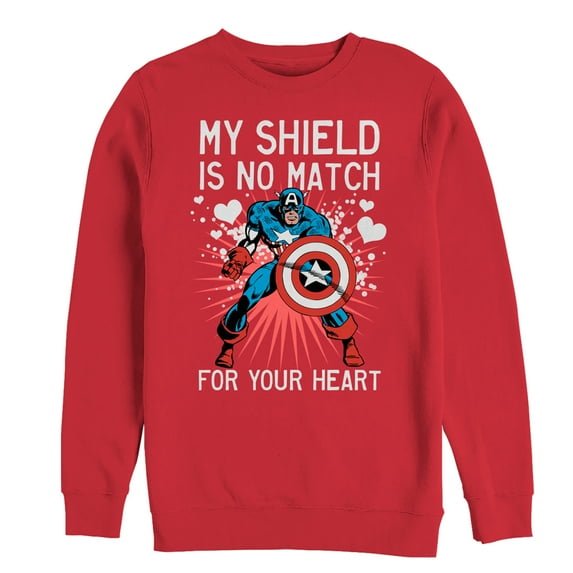 Men's Marvel Valentine Captain America No Shield For Heart Sweatshirt Red Large