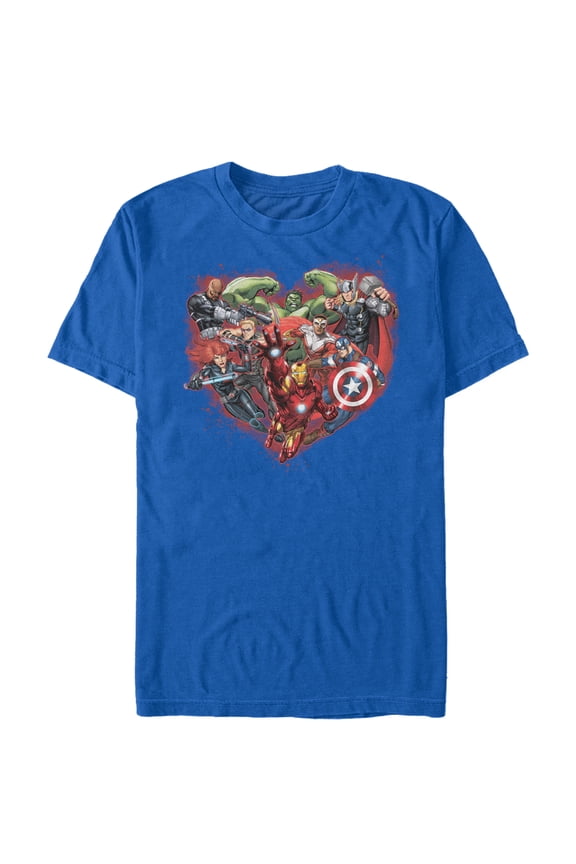 Men's Marvel Valentine's Day Avenger Heart Collage Graphic Tee Royal Blue 3X Large