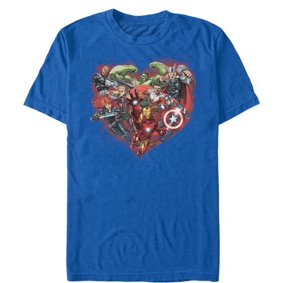 Men's Marvel Valentine's Day Avenger Heart Collage Graphic Tee Royal Blue Large