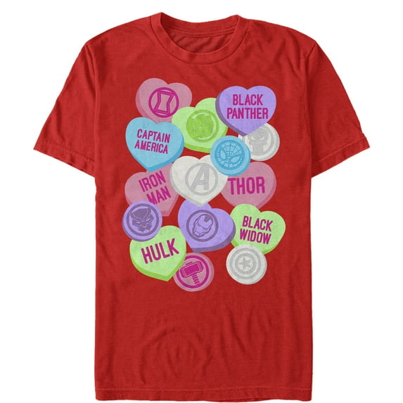 Men's Marvel Valentine's Day Candy Heart Heroes Graphic Tee Red X Large