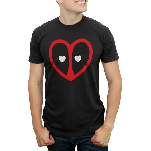 Men's Marvel Valentine's Day Deadpool Heart Mask Graphic Tee Black 3X Large