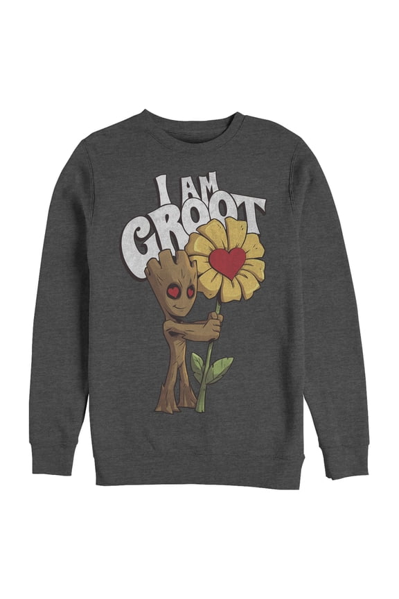 Men's Marvel Valentine's Day Groot Flower  Sweatshirt Charcoal Heather Medium