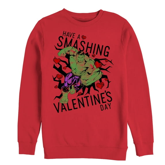 Men's Marvel Valentine's Day Hulk Smashing Sweatshirt Red Small