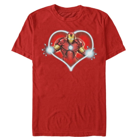 Men's Marvel Valentine's Day Iron Man Heart Frame Graphic Tee Red Medium