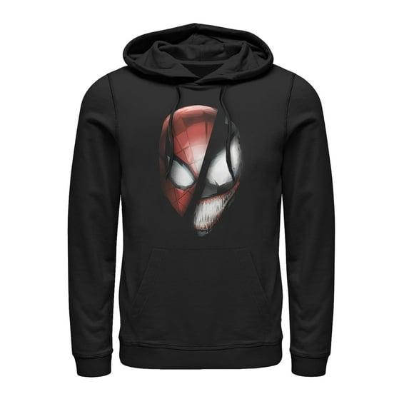 Men's Marvel Venom Becomes Spidey Mask Pull Over Hoodie Black Large