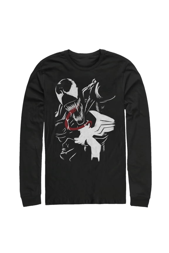 Men's Marvel Venom Paint Print Long Sleeve Shirt Black Large