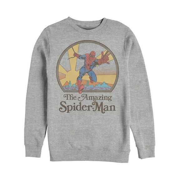 Men's Marvel Vintage Spider-Man Sun  Sweatshirt Athletic Heather Medium