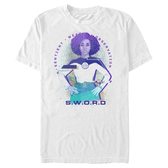 Men's Marvel WandaVision Monica Rambeau S.W.O.R.D Glitch  Graphic Tee White Small