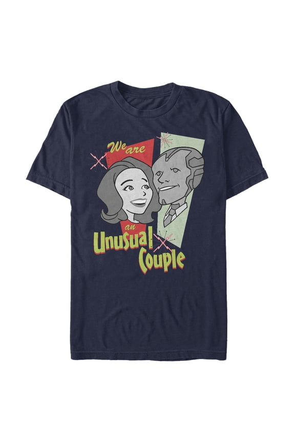 Men's Marvel WandaVision Retro Animated Unusual Couple Graphic Tee Navy Blue 2X Large