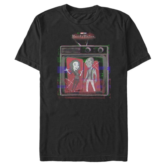 Men's Marvel WandaVision Retro TV Glitch Graphic Tee Black Large
