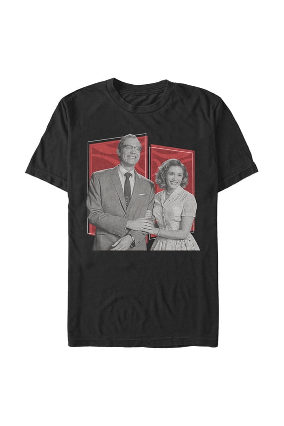 Men's Marvel WandaVision Sitcom Couple Graphic Tee Black Large