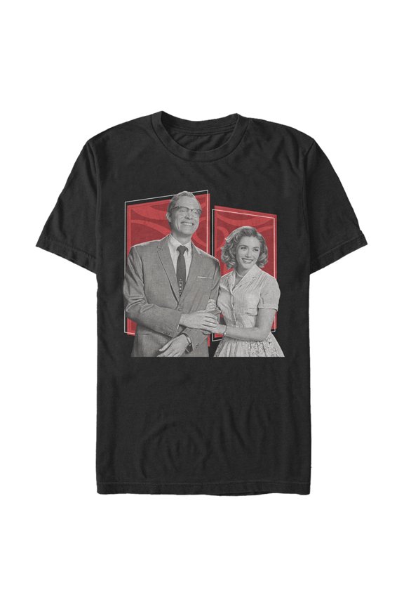 Men's Marvel WandaVision Sitcom Couple Graphic Tee Black Small