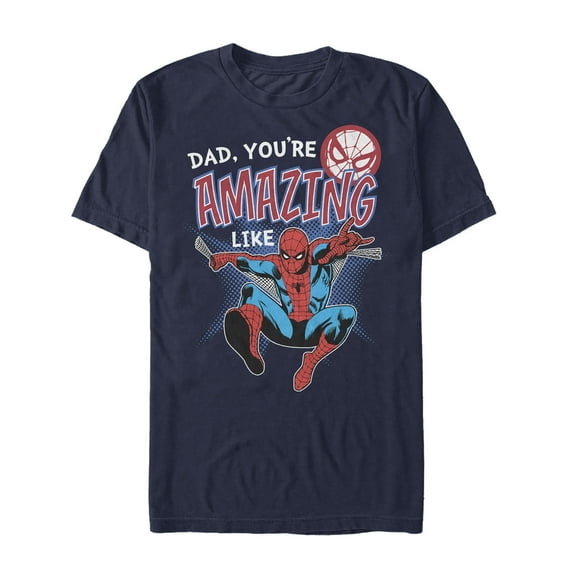 Men's Marvel Webbed Spider-Man Amazing Dad Graphic Tee Navy Blue Large