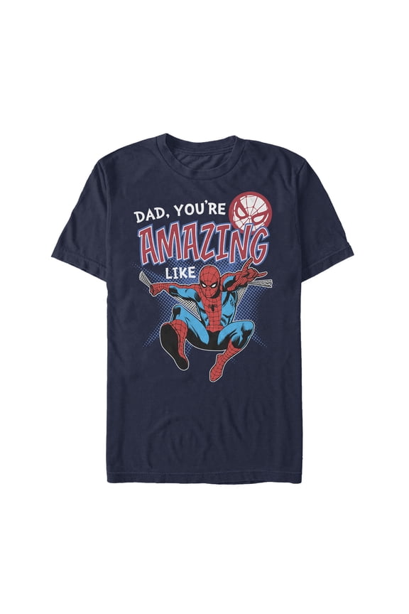 Men's Marvel Webbed Spider-Man Amazing Dad Graphic Tee Navy Blue X Large