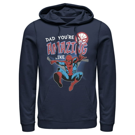 Men's Marvel Webbed Spider-Man Amazing Dad  Pull Over Hoodie Navy Blue 2X Large